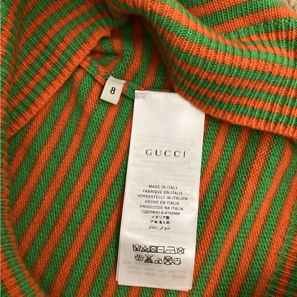 NWT Gucci Striped Wool Tiger Sweater Moss Green/ Orange Size 8 (girls) - Picture 8 of 9